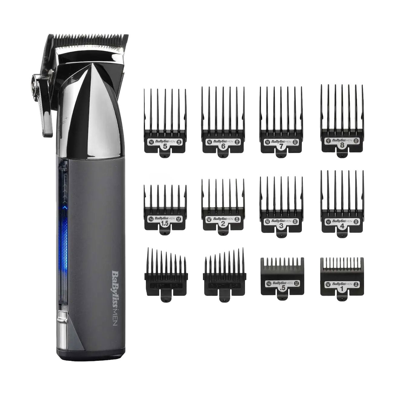 Машинка для стрижки BaByliss MEN Super-X Metal Series 10 насадок, з чохлом, кейсом та гребінцем, сіра (E996E)